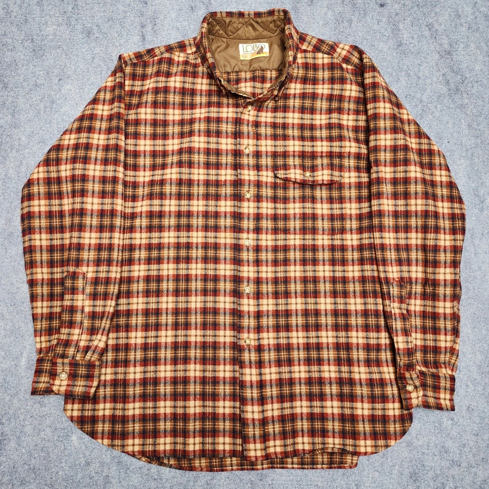 Vintage Lobo Pendleton 100% Wool Flannel Shirt XL Brown Plaid Outdoor 80s